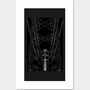 Abstract high voltage transmission line against black sky Posters and Art